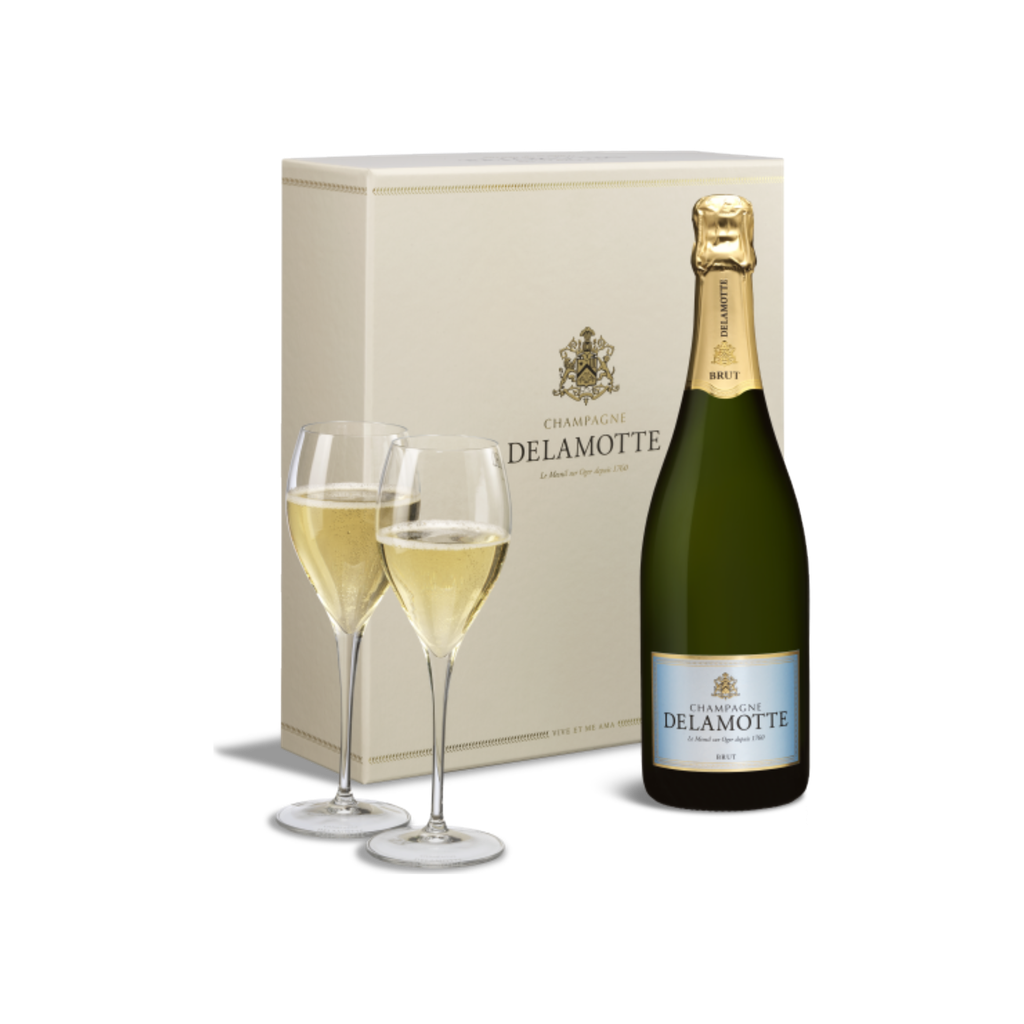 Luxe champagnecadeau Delamotte Brut - met 2 glazen